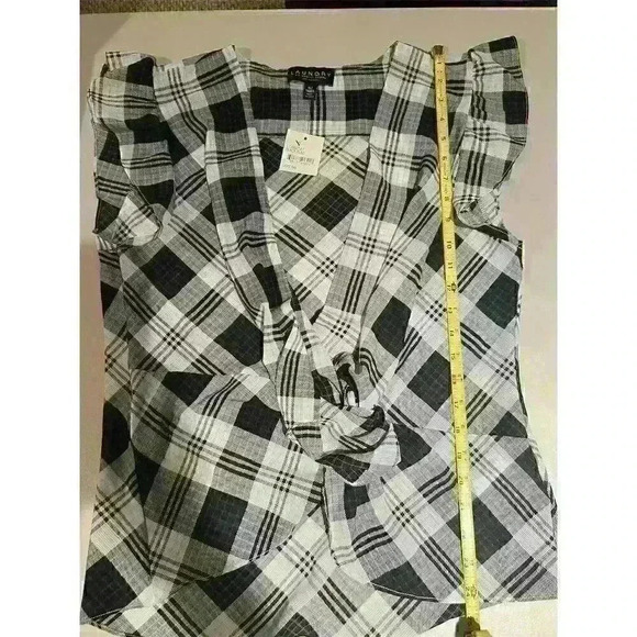 Laundry By Shelli Segal Women's XL Black &White Wrap Blouse Short Flutter Sleeve - Picture 7 of 8